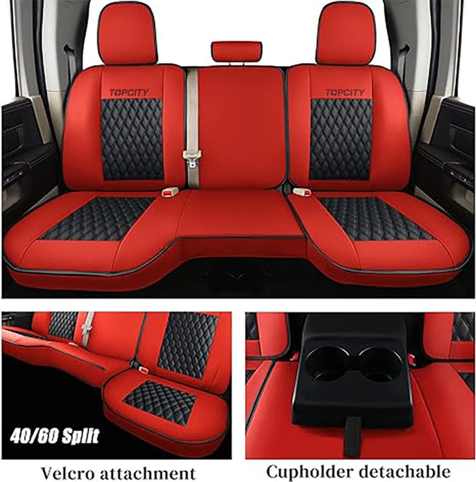 topcity Car Seat Covers Full Set, For Dodge RAM 1500 Seat Covers for Truck Compatible with 2009-2018 Ram 1500, 2010-2024 Ram 2500 3500 Dodge RAM Accessories Automotive Seat Covers Protector (Red)