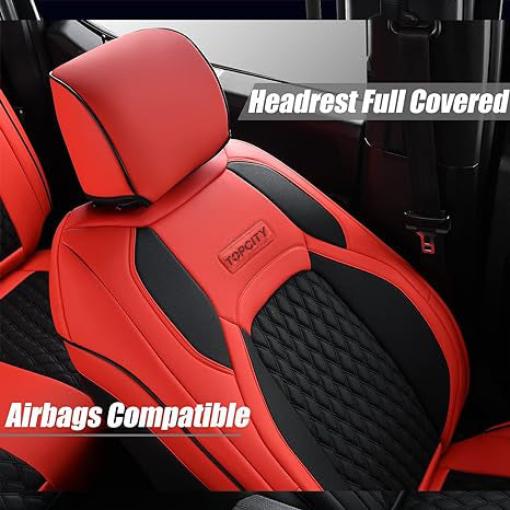topcity Car Seat Covers Full Set, For Dodge RAM 1500 Seat Covers for Truck Compatible with 2009-2018 Ram 1500, 2010-2024 Ram 2500 3500 Dodge RAM Accessories Automotive Seat Covers Protector (Red)