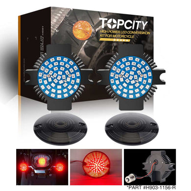 Topcity 1156 Red Premium LED Rear Turn Signals Inserts for HD Motorcycles, 3-1/4” Flat bulbs