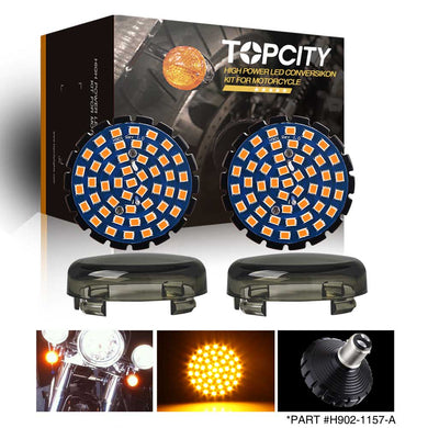 1157 Amber-Topcity 2” Bullet Style Front LED Turn Signal w/ Running Light Kit for Harley Davidson - (2) Front Turn Signals