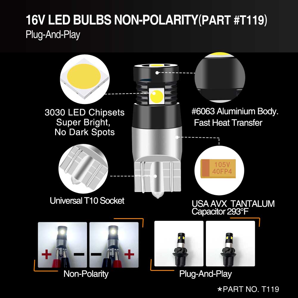 10pcs Blanc T10 501 W5W 194 168 2825 Ampoule LED 2-3030-SMD Pour