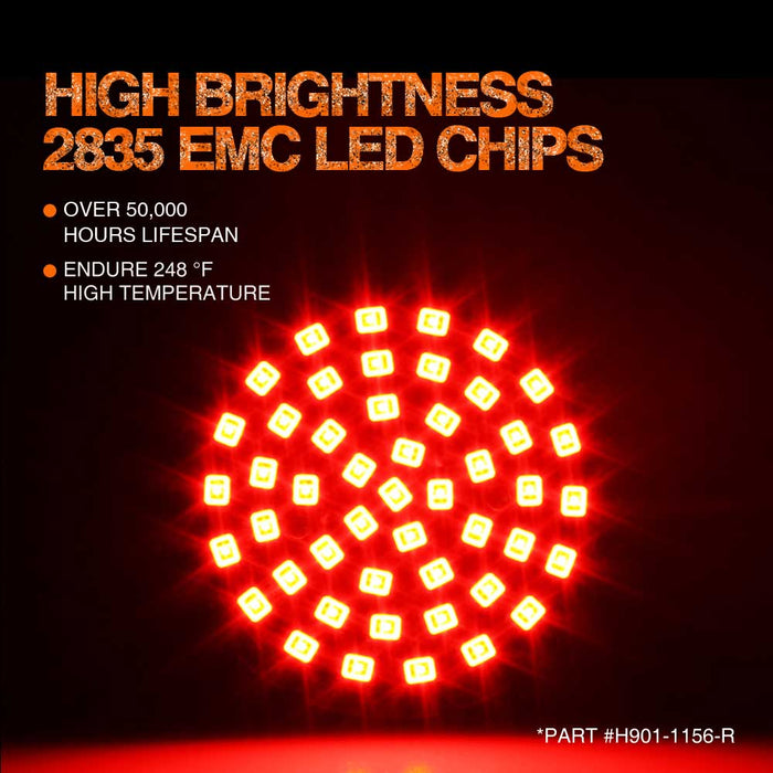 TOPCITY 1156 Red Premium LED Rear Turn Signals Inserts for HD Motorcycles, Bullet Style