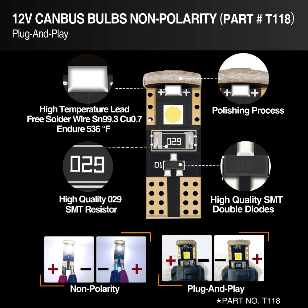 LED plates T10 W5W 12v non polarisés Canbus Next-Tech