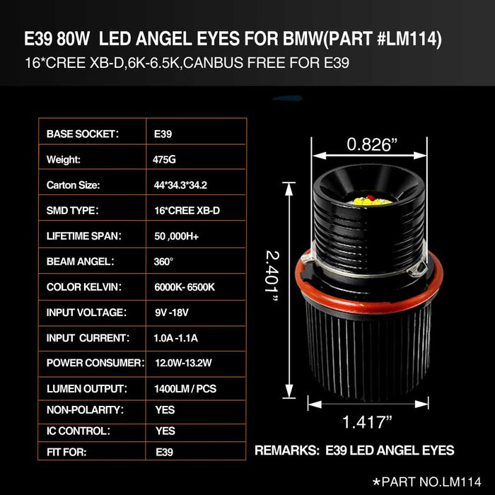 topcity led angel eye,e39 led angel eye,bmw e39 led angel eyes,bmw e39 angel eye bulb,bmw e39 cotton angel eyes,bmw e39 angel eye bulb replacement,e39 halo bulb,e39 rgb angel eyes,lm114 e39 80w led angel eye manufacturer,exporter with a factory in china.
