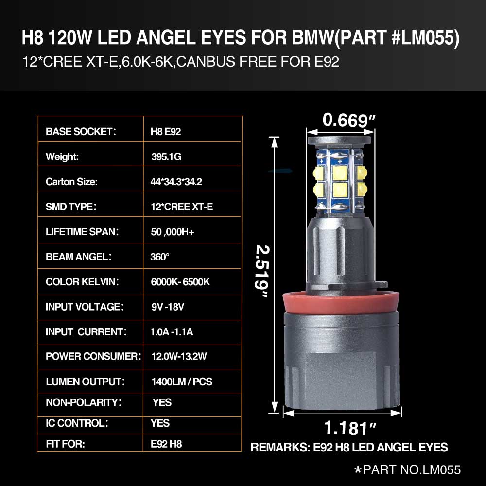 BMW 120W Total White CREE Halo Angel Eyes H8 Ring LED Bulbs E70 E71 E87 E93 x2 BMW 120W Total White CREE Halo Angel Eyes H8 Ring LED Bulbs E70 E71 E87 E93 x2
