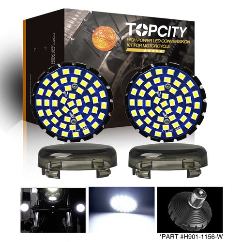 Topcity 2” Bullet Style LED Rear white Turn Signals - (Bikes with Rear Center Tail Light) - (2) Rear Turn Signals (96-13 Softail, Sportster, Dyna, Road King & More)