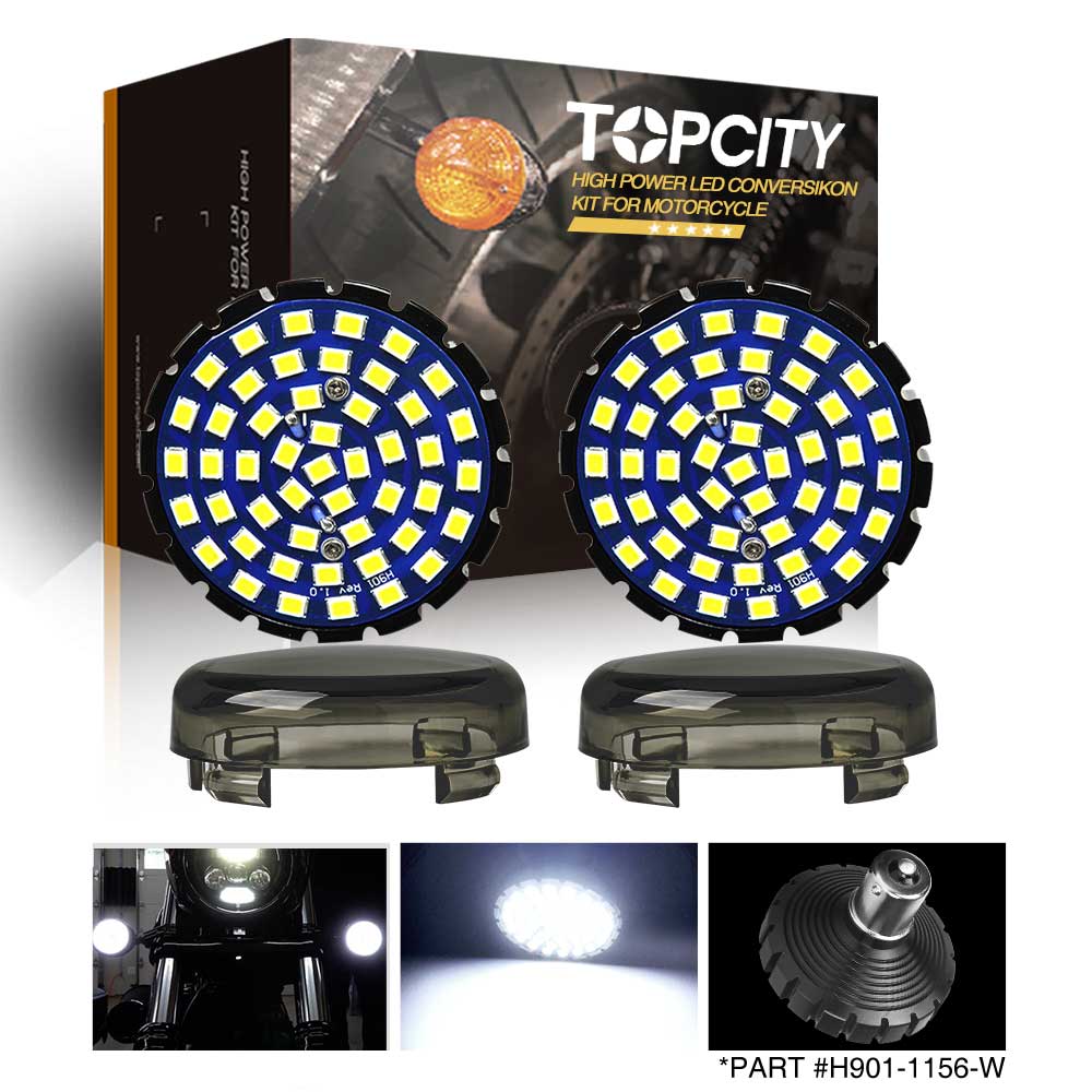 Topcity 2” Bullet Style LED Rear white Turn Signals - (Bikes with Rear Center Tail Light) - (2) Rear Turn Signals (96-13 Softail, Sportster, Dyna, Road King & More)