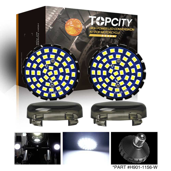 Topcity 2” Bullet Style LED Rear white Turn Signals - (Bikes with Rear Center Tail Light) - (2) Rear Turn Signals (96-13 Softail, Sportster, Dyna, Road King & More)
