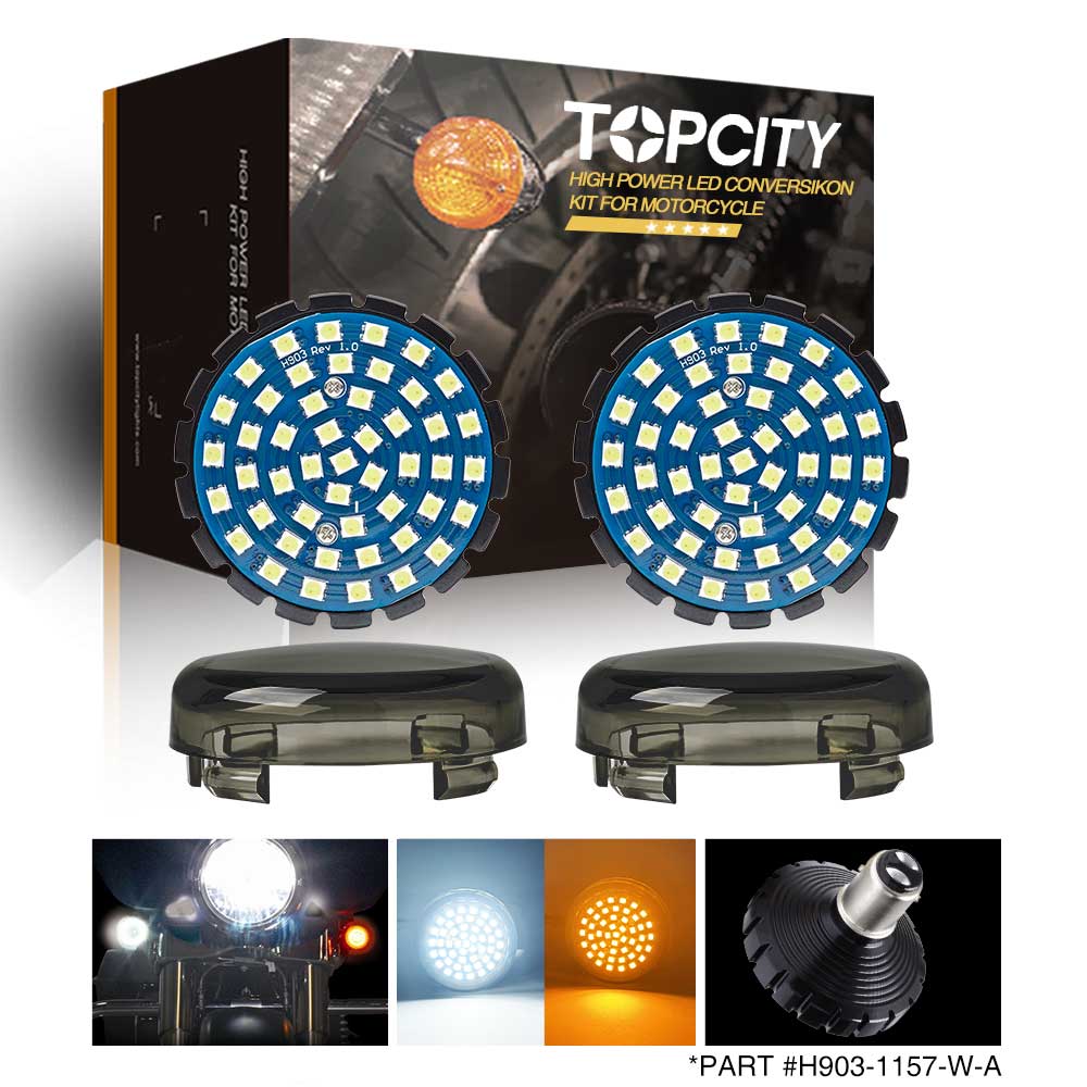 Topcity 2” Bullet Style Front LED Turn Signal w/ Running Light Kit for Harley Davidson Front Turn Signals