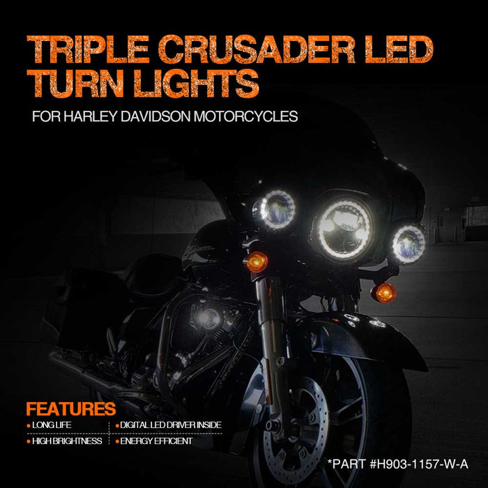 Topcity 2” Bullet Style Front LED Turn Signal w/ Running Light Kit for Harley Davidson Front Turn Signals