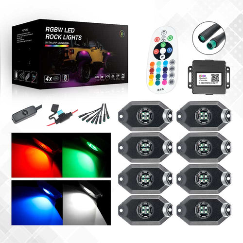 8 Pods RGBW Underglow LED Rock Lights Bluetooth Multicolor Neon LED Light Kit