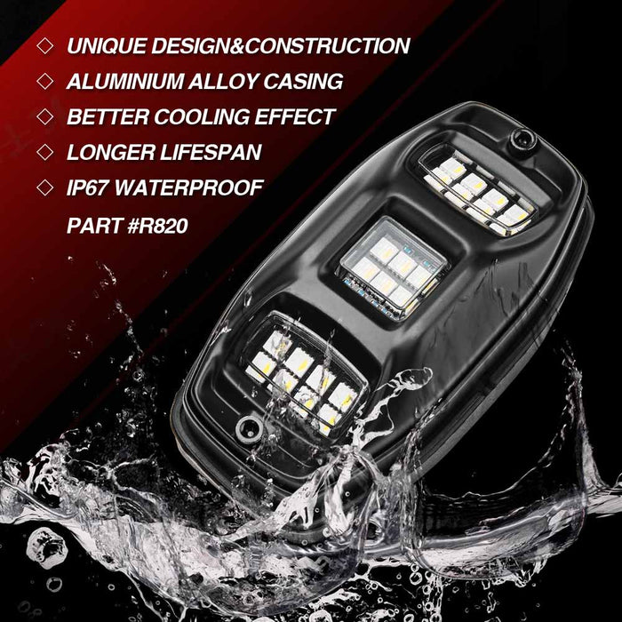 r820 4 pods rock lights ip67 waterproof,rock lights for trucks,led rock lights,topcity mictuning rock lights,RGBW rock lights,rock lights jeep,best rock lights,best rock lights for trucks,brightest rock lights,rgbw rock lights,rock lights for utv,rock lights for atv,5150 rock lights,rock lights 4x4,rgbw led rock lights,rock led,red rock lights,pure white rock lights,jeep wrangler rock lights,amber rock lights,rock lights for cars,topcity r820 4 pods rgbw led rock lights for turcks jeep atv utv cars