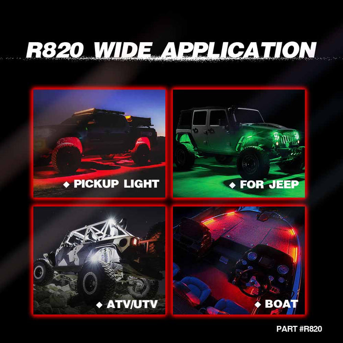 r820 4 pods rock lights wide application,rock lights for trucks,led rock lights,topcity mictuning rock lights,RGBW rock lights,rock lights jeep,best rock lights,best rock lights for trucks,brightest rock lights,rgbw rock lights,rock lights for utv,rock lights for atv,5150 rock lights,rock lights 4x4,rgbw led rock lights,rock led,red rock lights,pure white rock lights,jeep wrangler rock lights,amber rock lights,rock lights for cars,topcity r820 4 pods rgbw led rock lights for turcks jeep atv utv cars