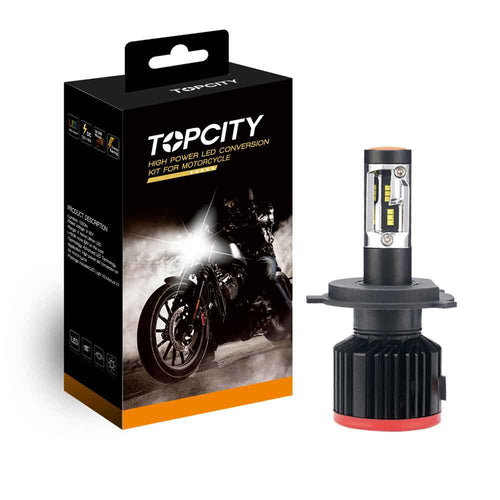TOPCITY Motorcycle Fan H4 Hi/Lo 6,000+ Lumen Led Headlight Bulb Conversion Kit